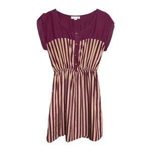 Mine Maroon & Tan Stripe Shirt Dress Size Small
